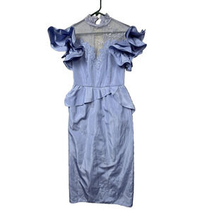 Vintage 80s Formal Dress 9/10 Ruffles Lace Peplum Evening Prom Bridesmaid Gown